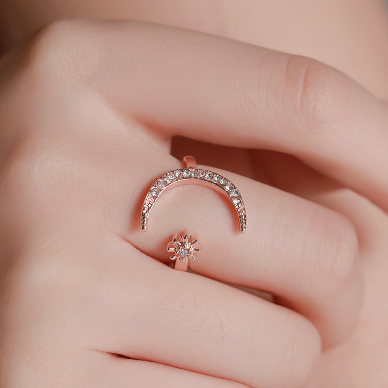 Anillos Abiertos de Luna y Estrella con Diamantes de Imitación, Joyería Personalizada de Moda para Mujer
