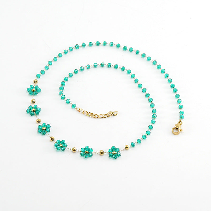 Color Crystal Flowers Stainless Steel Bracelet