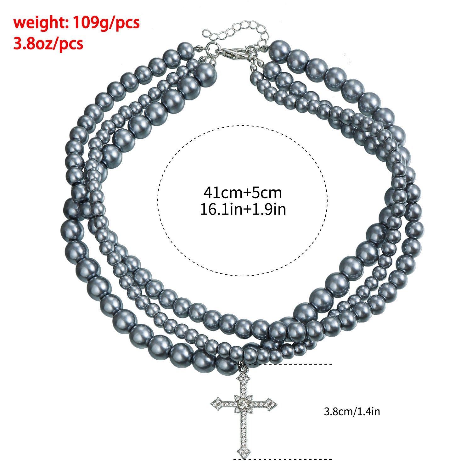 Collar de clavícula con cuentas de vidrio pintadas, cruz de diamantes y capas múltiples