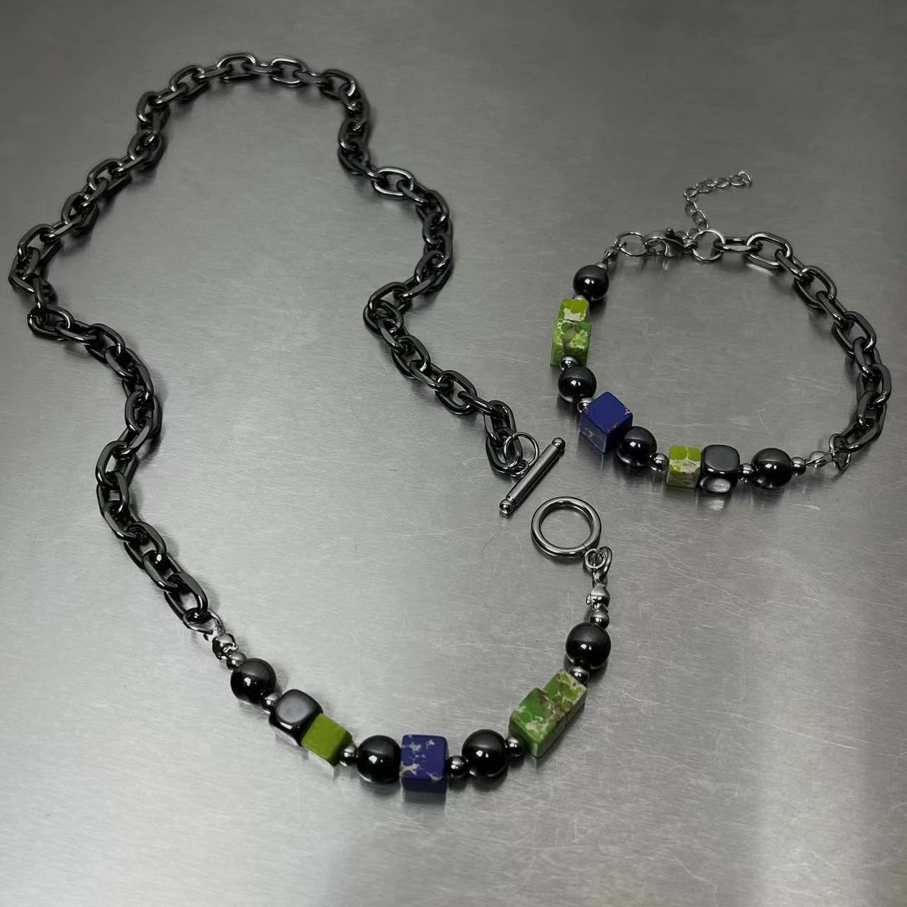 European And American Multi-color Blocks Stitching Necklace Bracelet