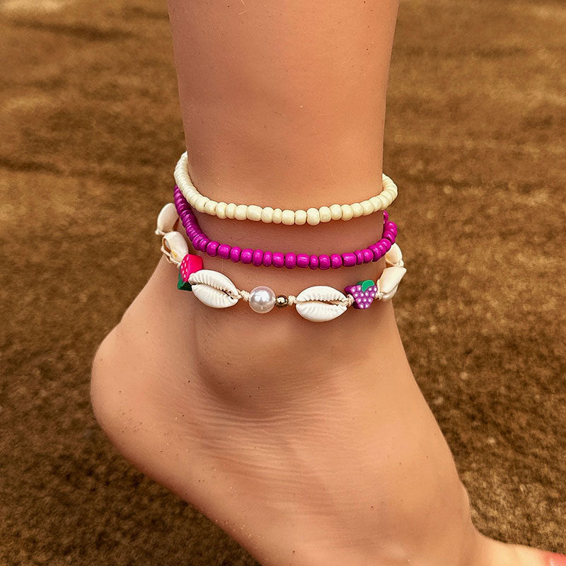 Adornos para pies Bohemia Color Perla Concha de Estrella de Mar Colgante Tobillera Adorno de Estilo de Playa Femenino