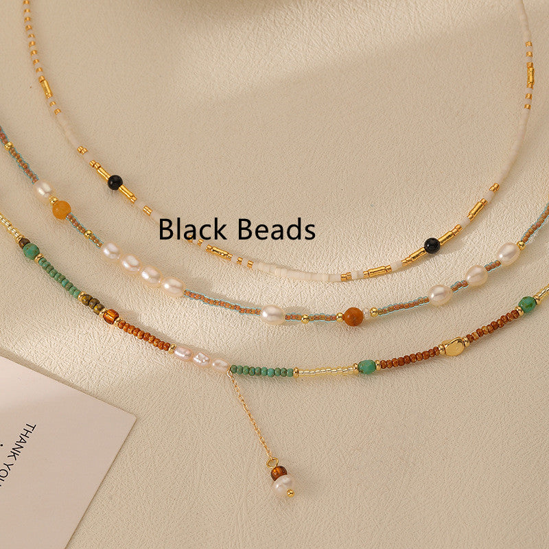 Women's Fashionable All-match Small Rice-shaped Beads Colorful Beaded Necklace