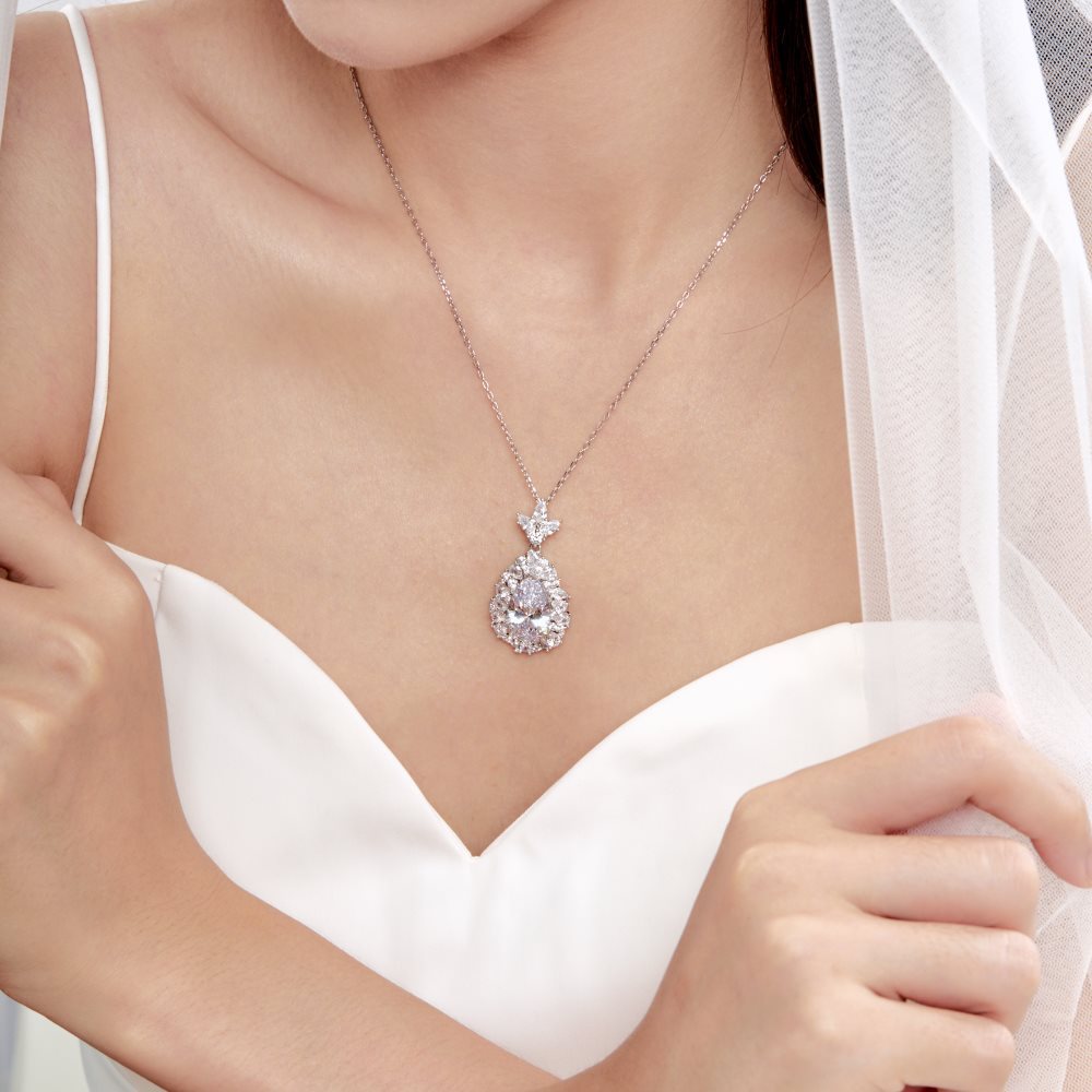 S925 Sterling Silber High Carbon Diamant Halskette für Damen