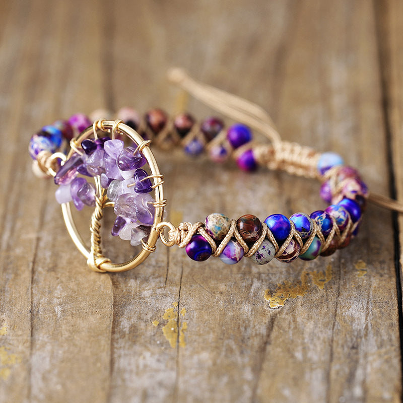 Pulsera de pareja tejida a mano de amatista