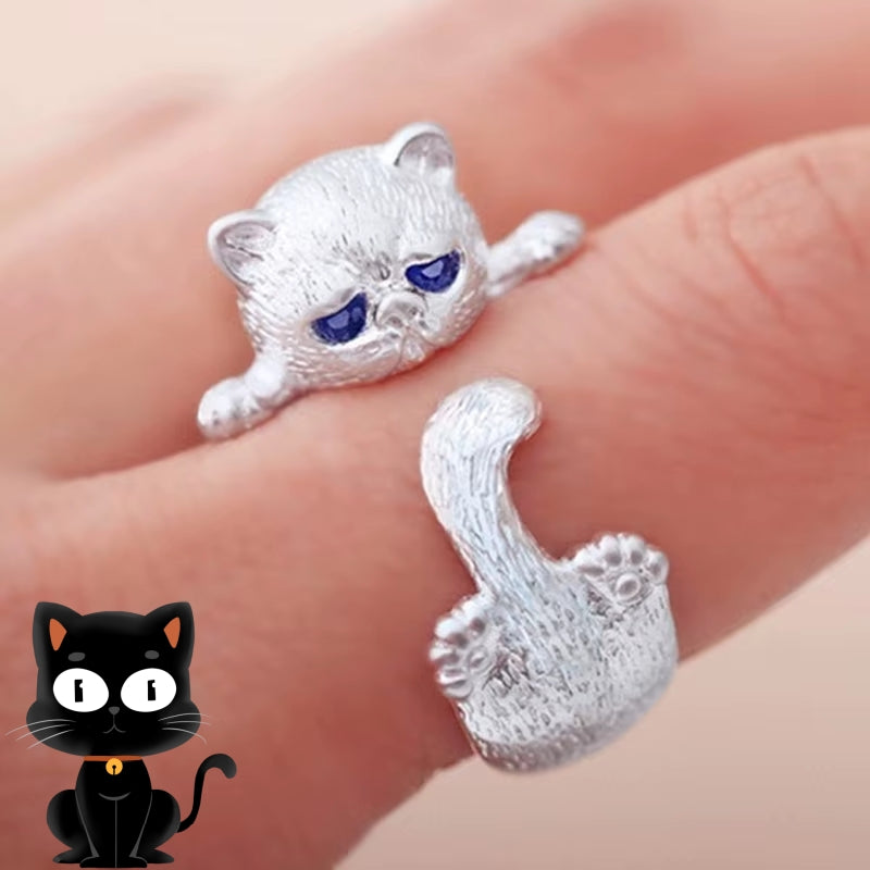 Niedlicher Katzenring Schlichter offener Ring Modeschmuck Geschenke Blaue Augen Haustierringe Ring für Männer Frauen Tierliebhaber
