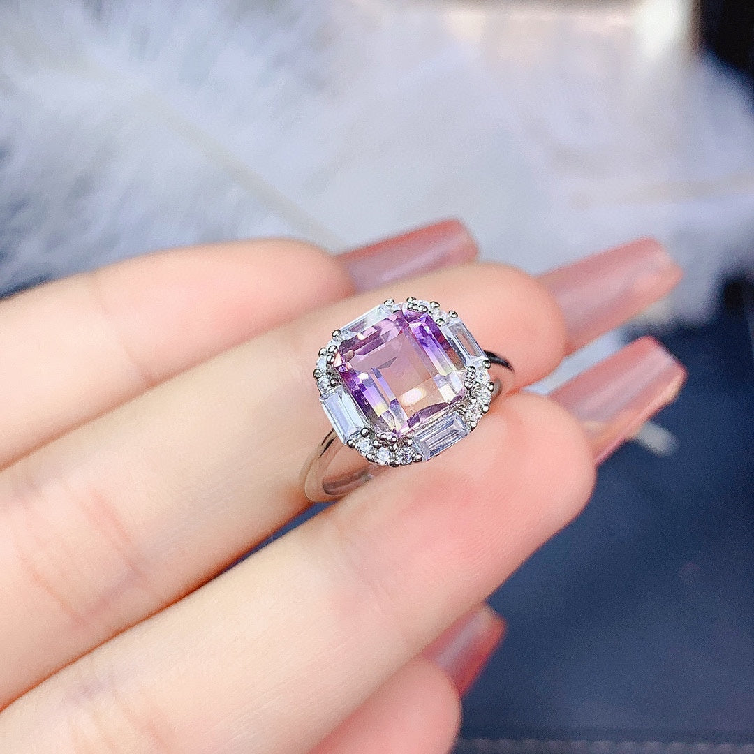 Natur Ascher Amethyst Set Ring Anhänger Ohrringe