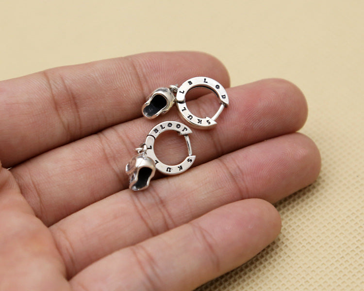 S925 Pendientes de moda de plata esterlina Anillo de calavera