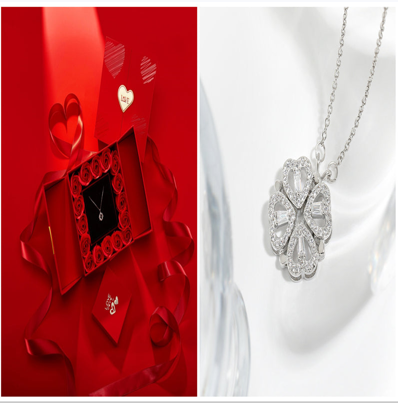 Dual-wear-style Love Heart Flowers Heart-shaped Four-leaf Clover Necklace