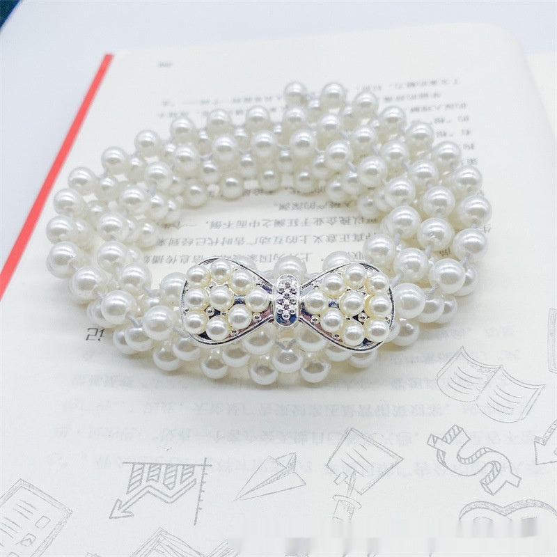 Joyería de moda para mujer, cadena de cintura con perlas blancas