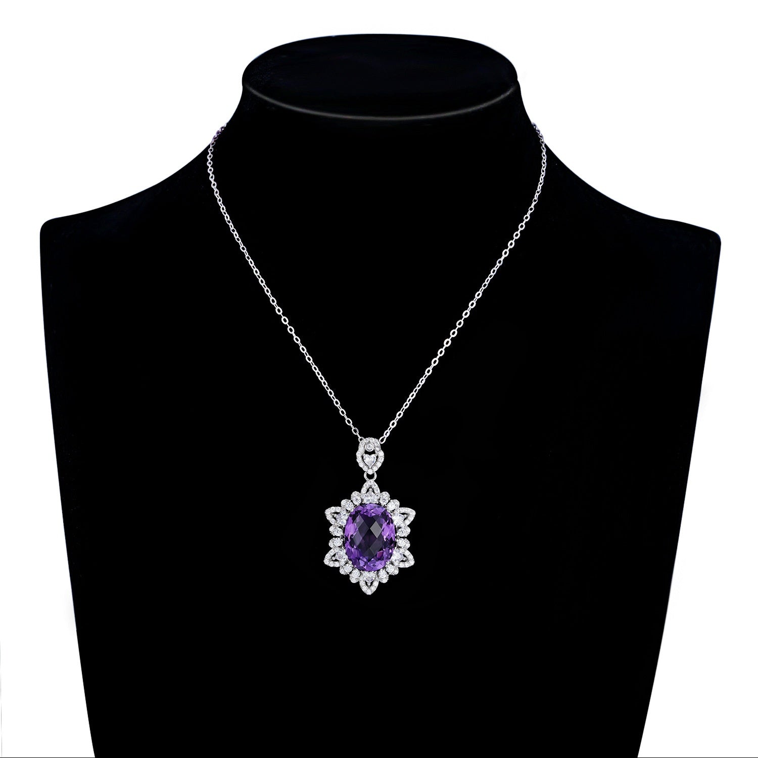 Geometrischer Denier Amethyst Anhänger Sterlingsilber Natürlicher Edelstein Schlüsselbeinkette Temperament Halskette