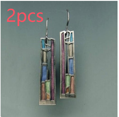 Vintage Mix Color Dangle Earring for Women Bohemian Tribal Hollow Out Metal Floral Long Earrings