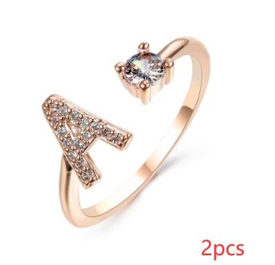 Nuevo Diseño Anillo Ajustable con Letra Inicial 26 Joyería de Moda para Mujeres Joyería Simple y Elegante