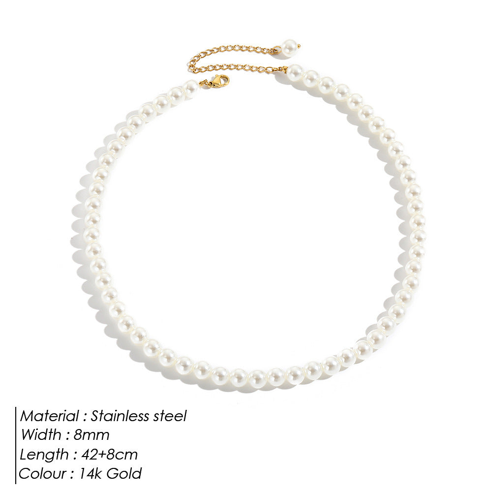 Vergoldete Perlenhalskette 14k Schlüsselbeinkette Schlichte hochwertige Perlenkette für Damen
