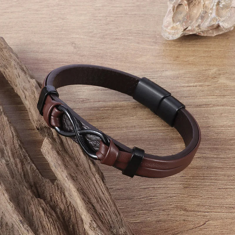 Pulsera de cuero y acero inoxidable, diseño popular para hombre
