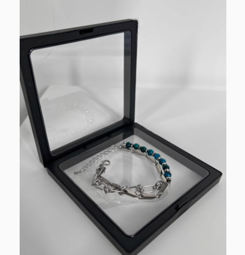 Double Blue Tigereye Titanium Steel Bracelet
