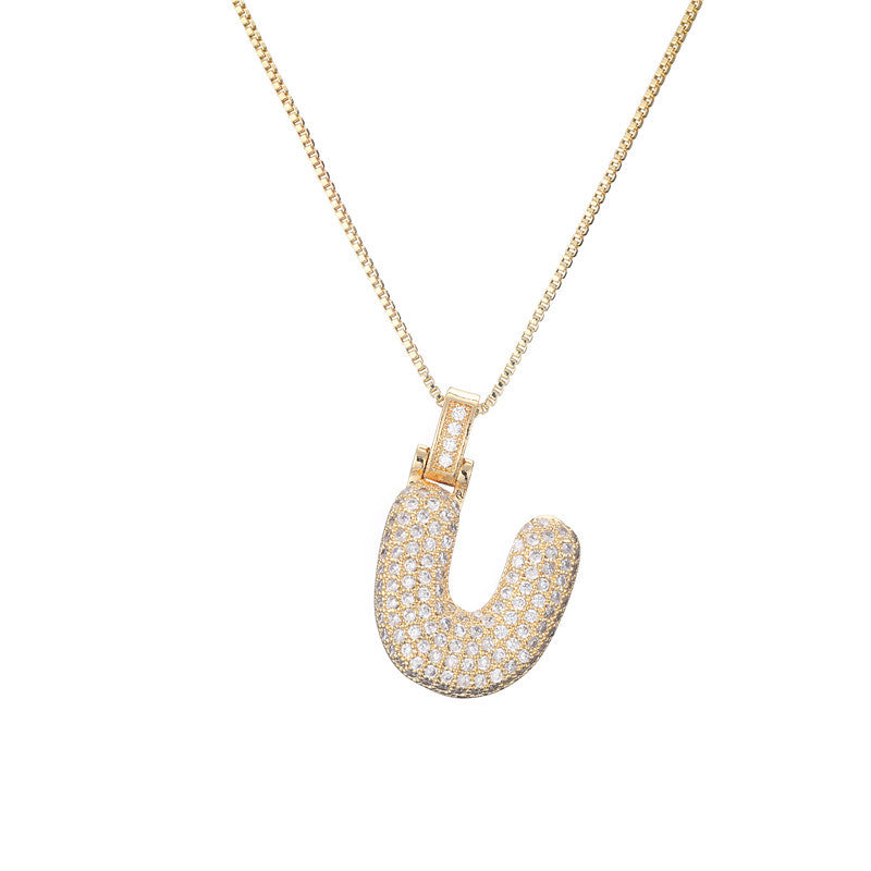 Schlüsselbeinkette Kupfer Mikro-intarsierte Zirkon 26 Buchstaben-Anhänger-Halskette für Frauen Geburtstag Schmuck Geschenke