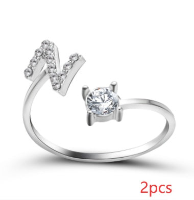 Nuevo Diseño Anillo Ajustable con Letra Inicial 26 Joyería de Moda para Mujeres Joyería Simple y Elegante