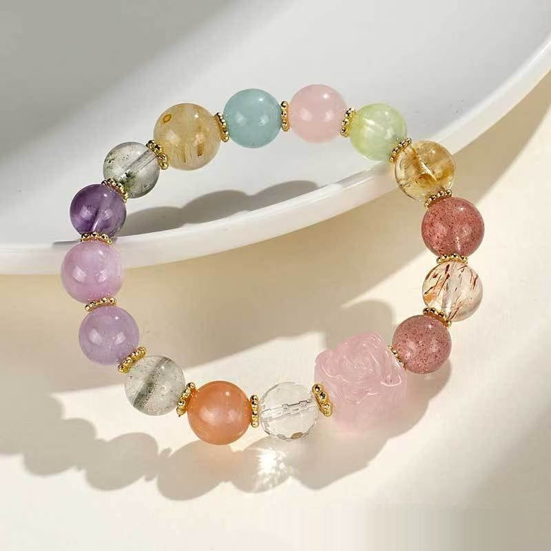 Natural Crystal Nine Tail Fox Cube Sugar Duobao Amethyst Beaded Bracelet