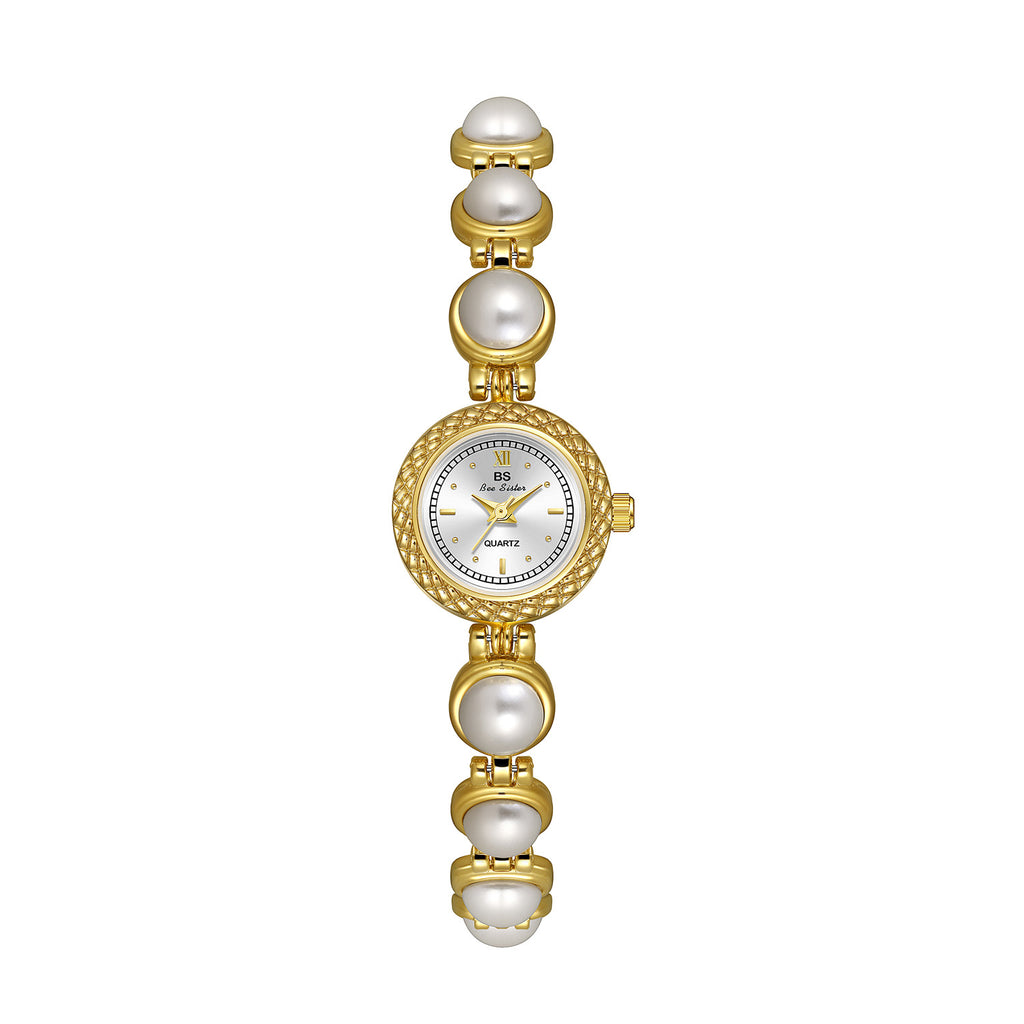 Reloj de pulsera de perlas BS New Light Luxury para mujer