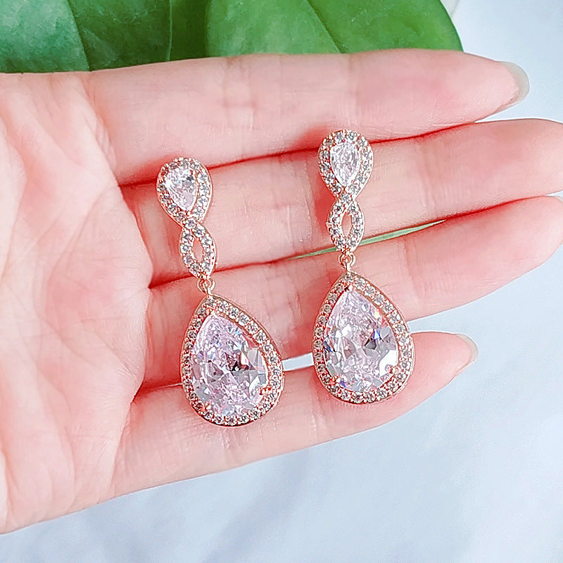 Pendientes de banquete de novia en forma de gota con circonita AAA