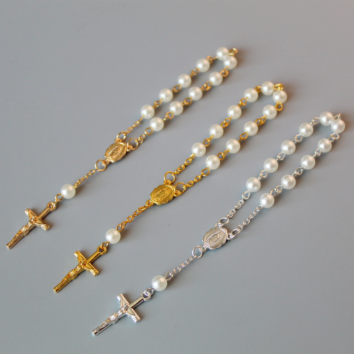 Cuentas Perlas Cruz Luna Llena Pulsera de Bendición Joyería de Moda