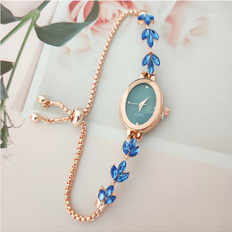 Reloj de pulsera de mujer Wheat Diamond de ajuste libre y tipo pull-out