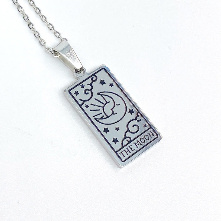 Quadratische Tarotkarten-Halskette für Frauen, goldfarbene Edelstahl Mond-Sonne-Paar-Anhänger, Halskette, Vintage, süßer Schmuck, Geschenk