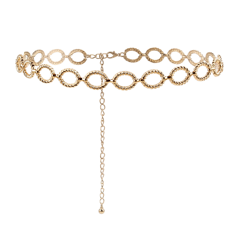 Cadena de cintura para mujer, sentido superior, círculo ondulado, cadena de metal con jeans, todos los accesorios de moda