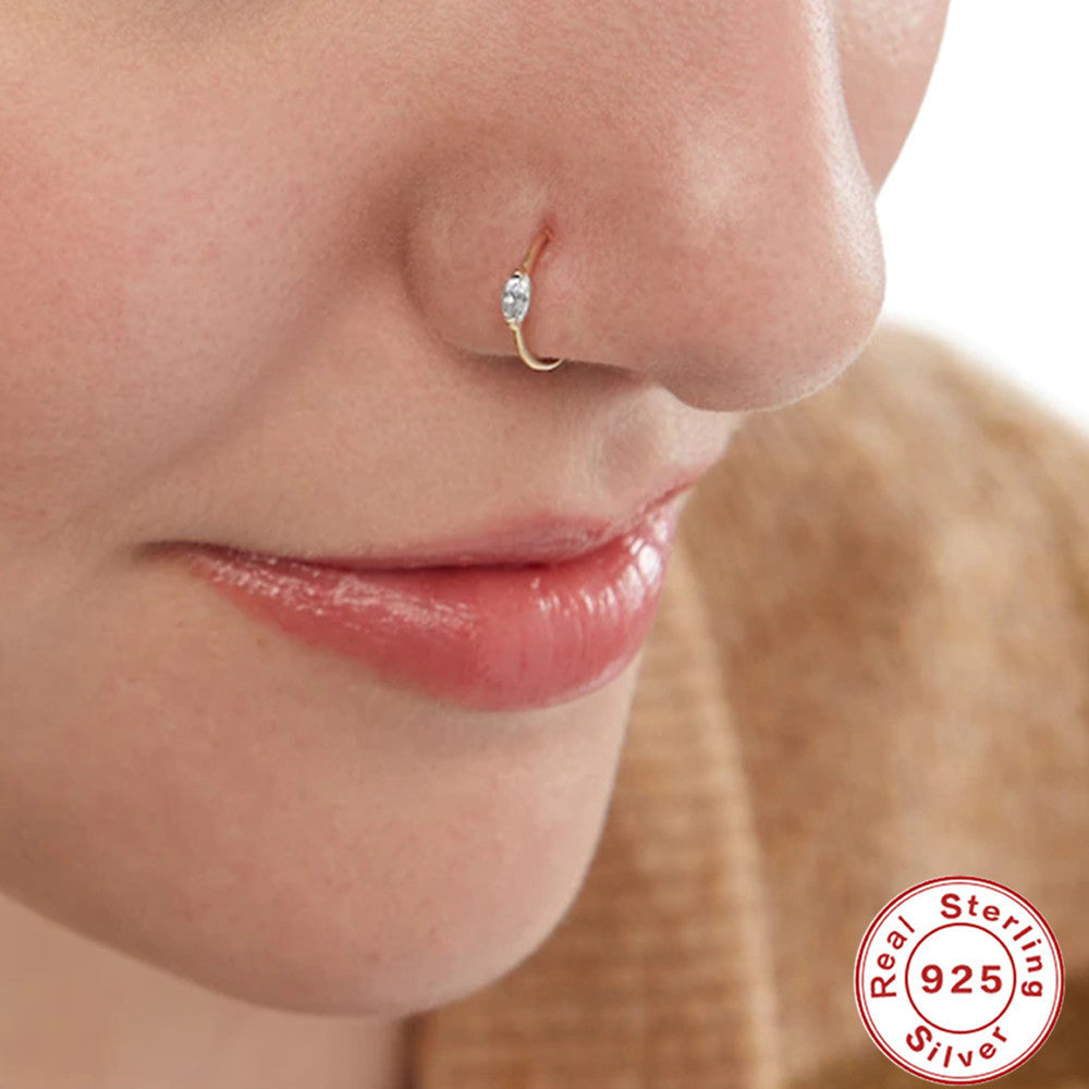 Anillo de Nariz de Plata Esterlina con Diamantes para Piercings Corporales