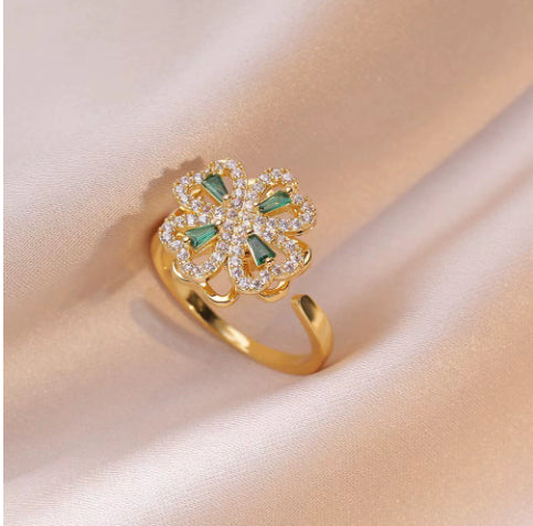 Kupfer drehbarer Ring Mikro-Einlage Fashion Damenring Zeigefingerring