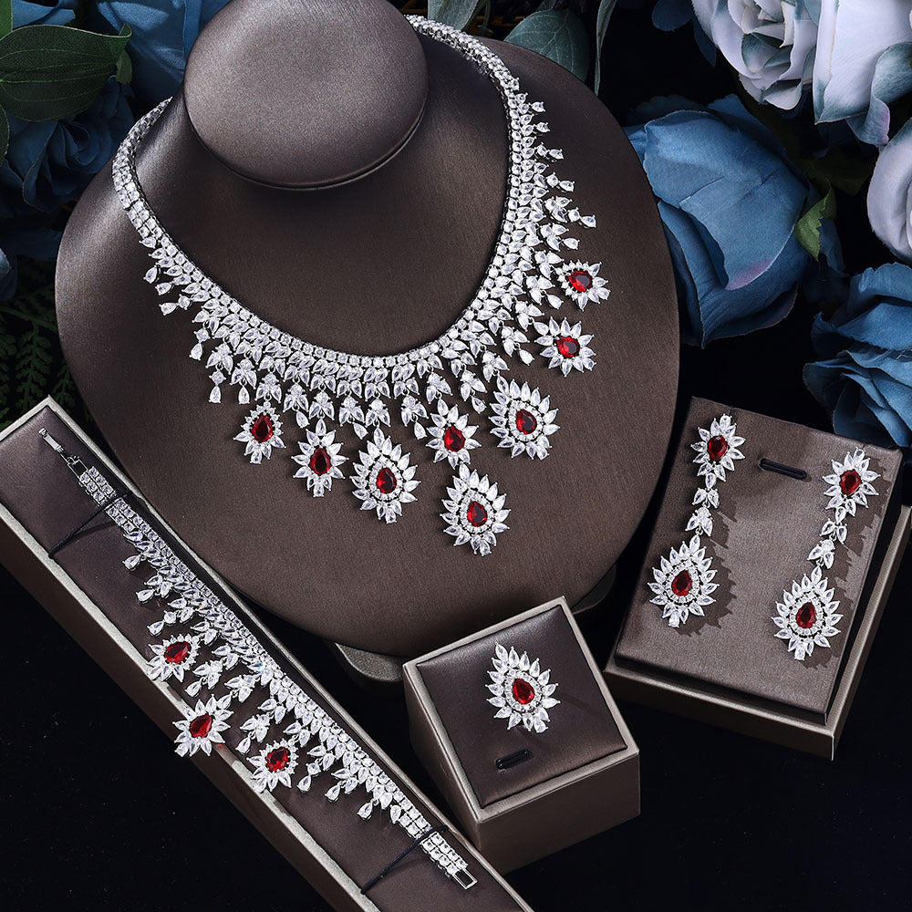 Damenmode Vintage Hochzeit Halskette Ohrringe Schmuckset