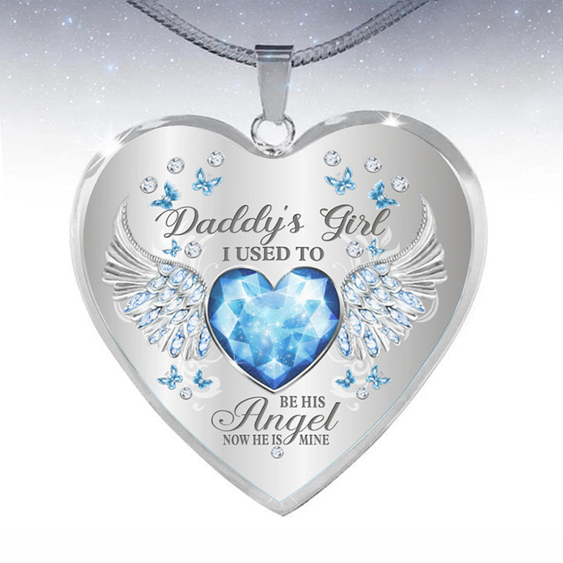 Collar de epoxy con colgante de corazón y alas de ángel con piedra de nacimiento de 12 colores