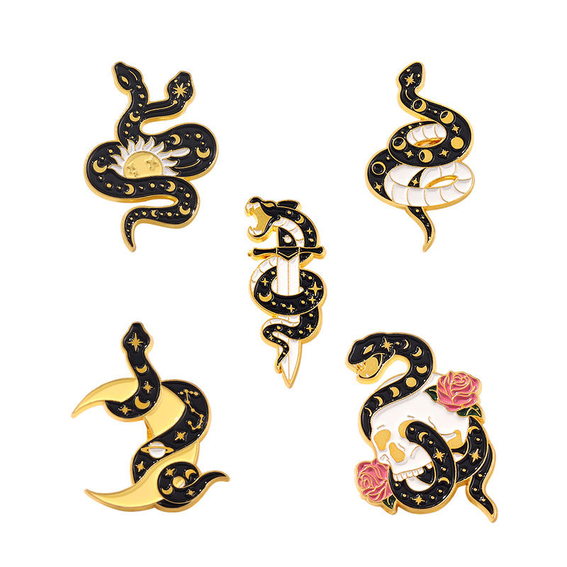 Broche de aleación con forma de serpiente de dibujos animados, broche de goteo de aceite para hombres y mujeres, accesorios
