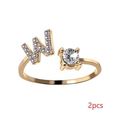 Nuevo Diseño Anillo Ajustable con Letra Inicial 26 Joyería de Moda para Mujeres Joyería Simple y Elegante