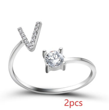 Nuevo Diseño Anillo Ajustable con Letra Inicial 26 Joyería de Moda para Mujeres Joyería Simple y Elegante