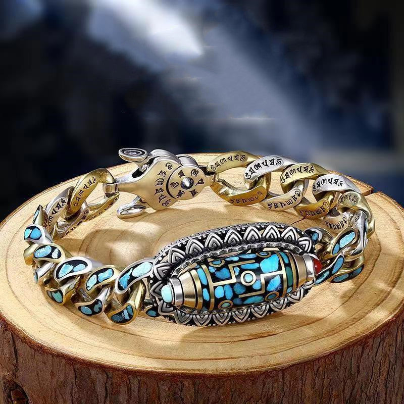Joyas de Moda Nueva Pulsera para Hombre Personalidad Retro Transferencia Rotatoria Nueve Ojos Perla Pulseras Regalo de Alta Gama
