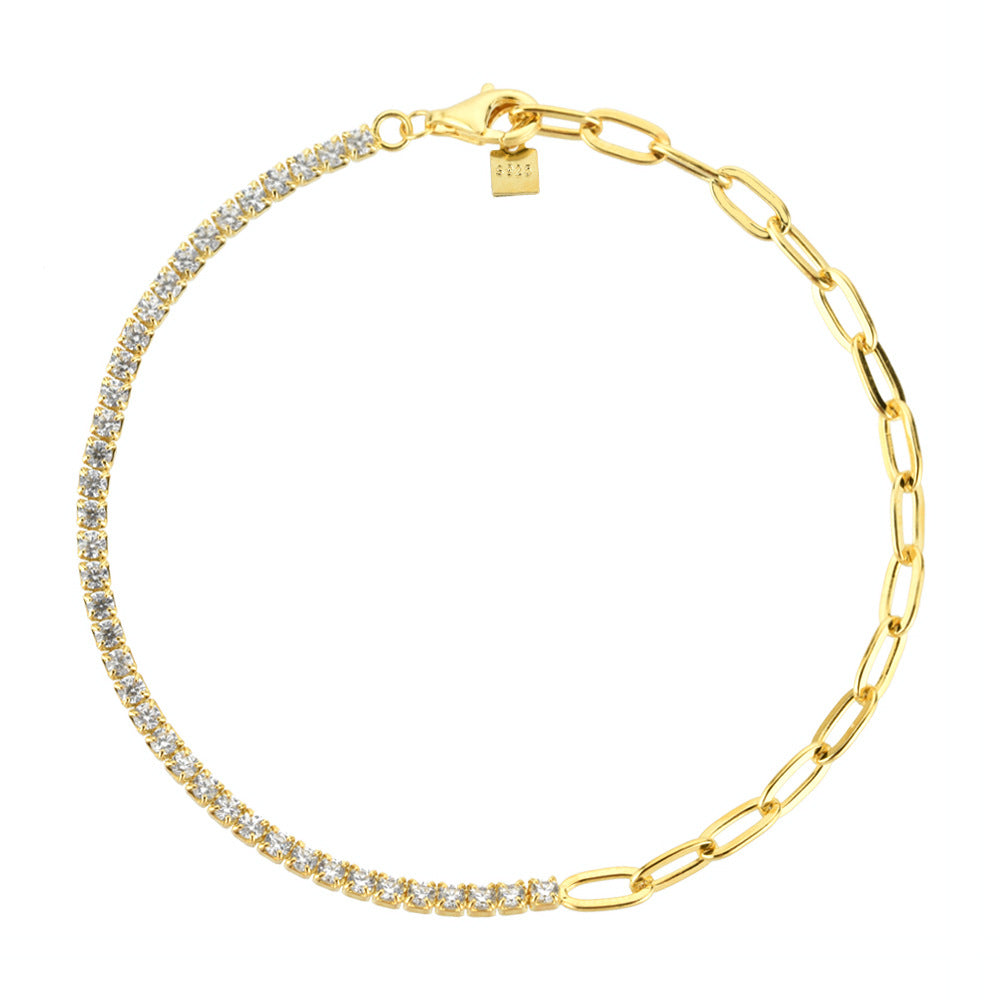 S925 Sterling Silver Diamond Stitching Adjustable Bracelet