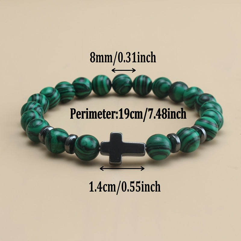 Kreuz-Glauben-Farbe Malachit-Perlenarmband