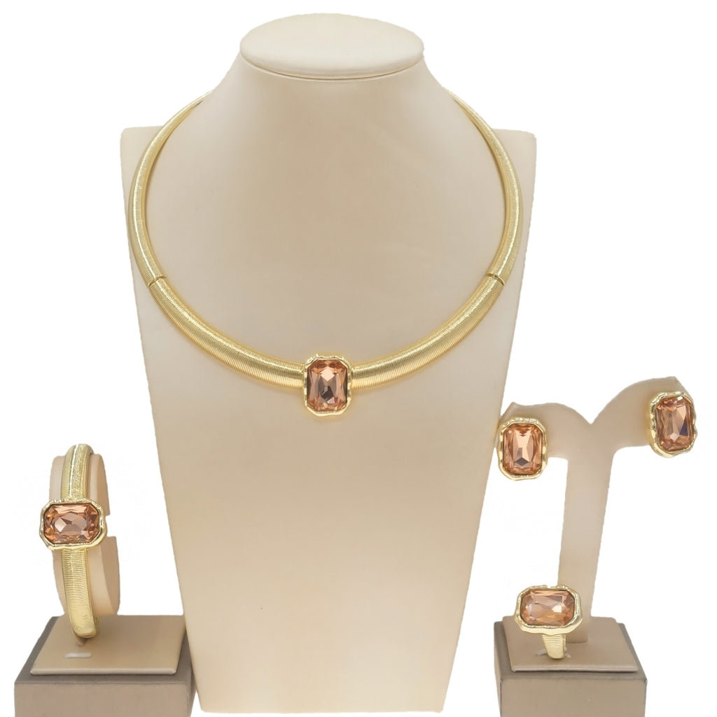 Farbblock-Halskette, Ohrringe, Armband, Ring, vierteiliges Schmuckset