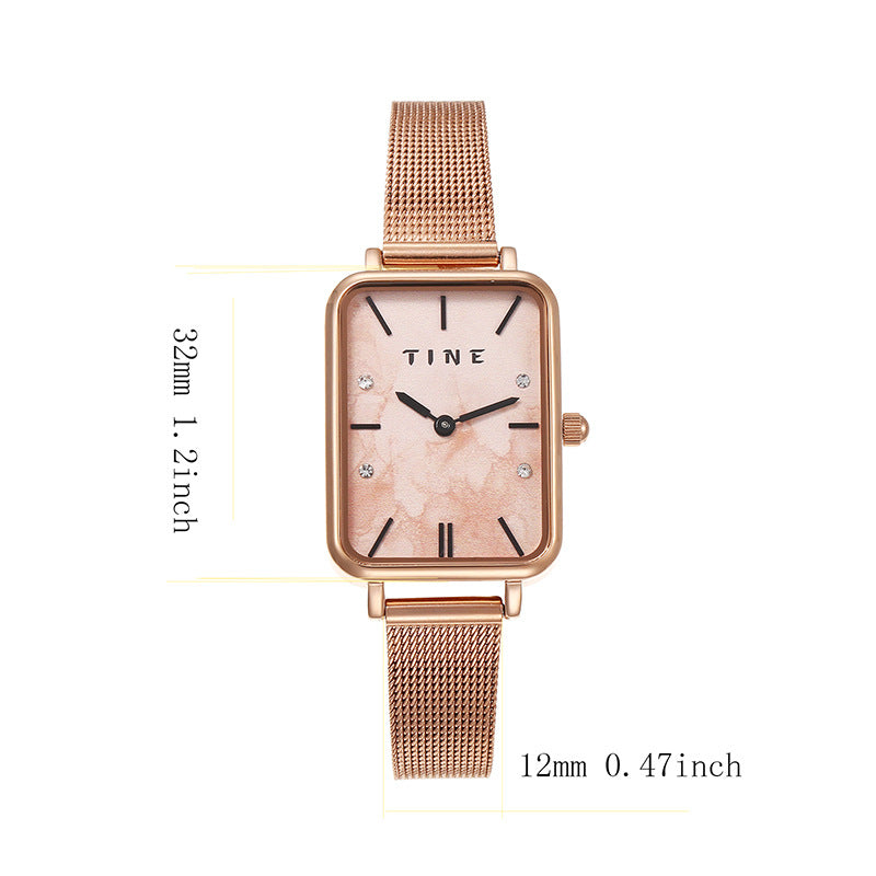 Reloj de pulsera de cuarzo para estudiante, estilo Ins, correa de acero, diseño cuadrado de alta calidad y temperamento sencillo