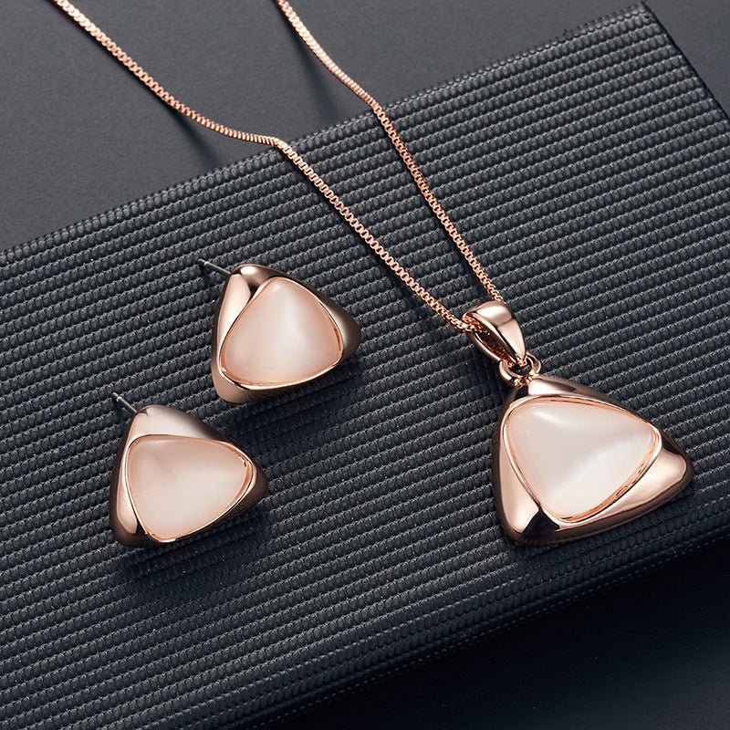 Geometrisches Dreiecks-Cat-Eye-Halsketten- und Ohrring-Set