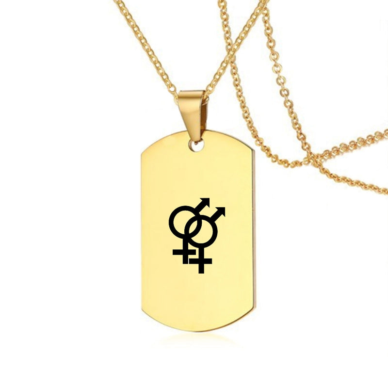 Edelstahl LGBT ID Halskette Schmuck Gravieren Gay Lesbian Transgender Symbol Hundemarken Halsketten für Männer Frauen