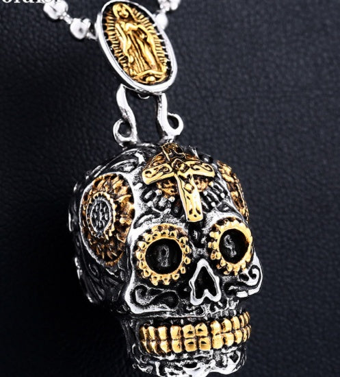 BEIER Genial Collar Colgante Gótico para Hombre, Acero Inoxidable de Alta Calidad con Detalles de Calavera, Joyería de Motorista para Hombre BP8-256