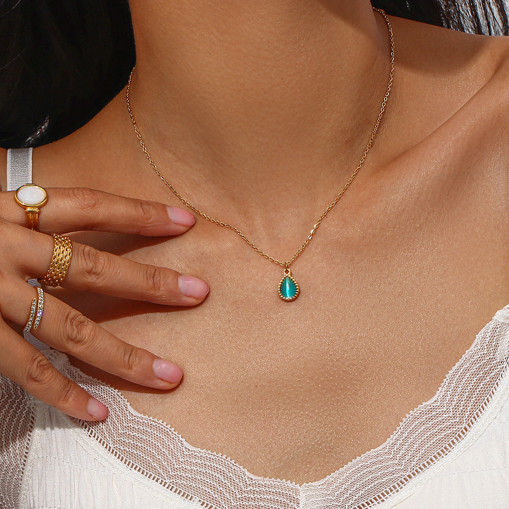 Europäische und amerikanische Ins-Mode minimalistische Wassertropfen Opal-Ohrringe Edelstahl-Halskette