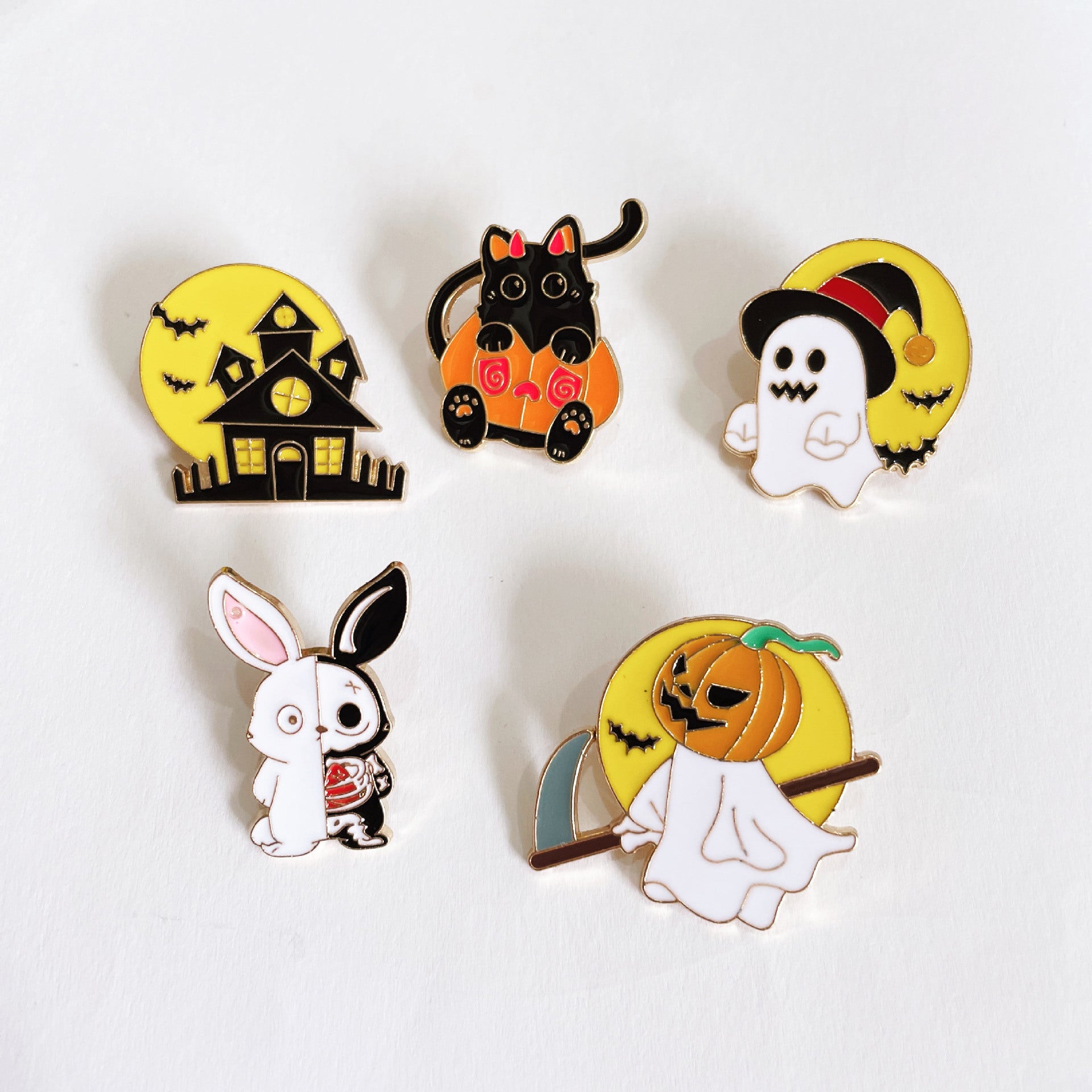 Halloween Cartoon Lustiger Geist Kürbis Metall Süßer Totenkopf Anstecknadel