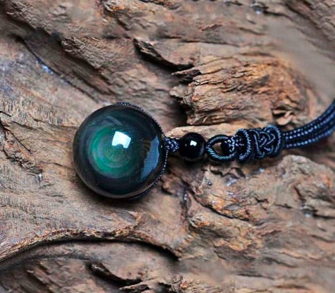 Natürlicher Obsidian Regenbogenauge Glücksperlen-Anhänger Halskette Polyesterseil-Kette Halskette Schmuck für Frauen