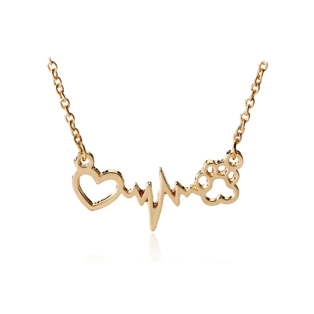 Cute Animal Vintage Jewelry Necklaces Silver Love Cats And Dogs Paws Love Heart Heartbeat Necklace Paw Print Pendants Neckalce