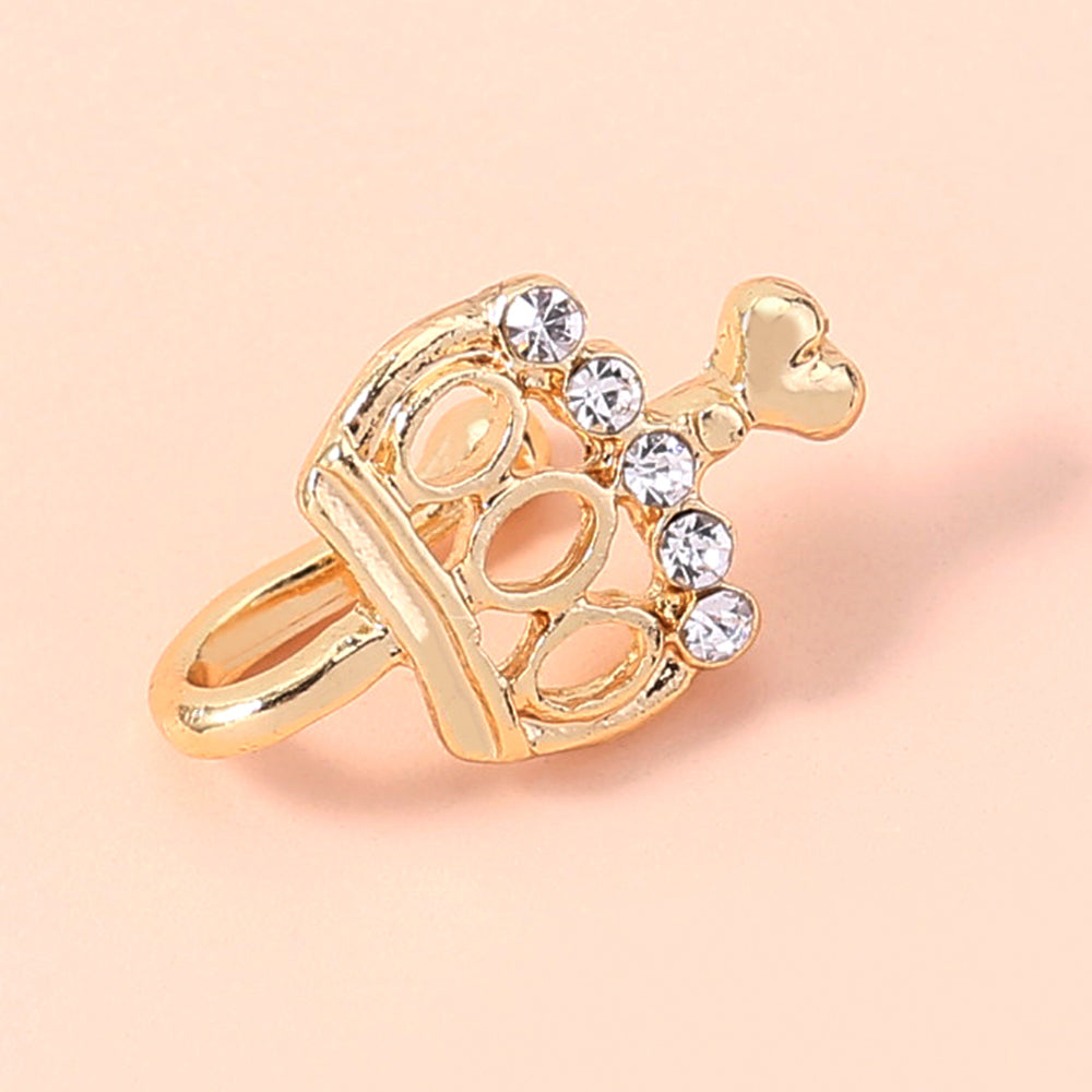 Anillo de nariz falso con diseño de corona de corazón minilindo y corona dorada