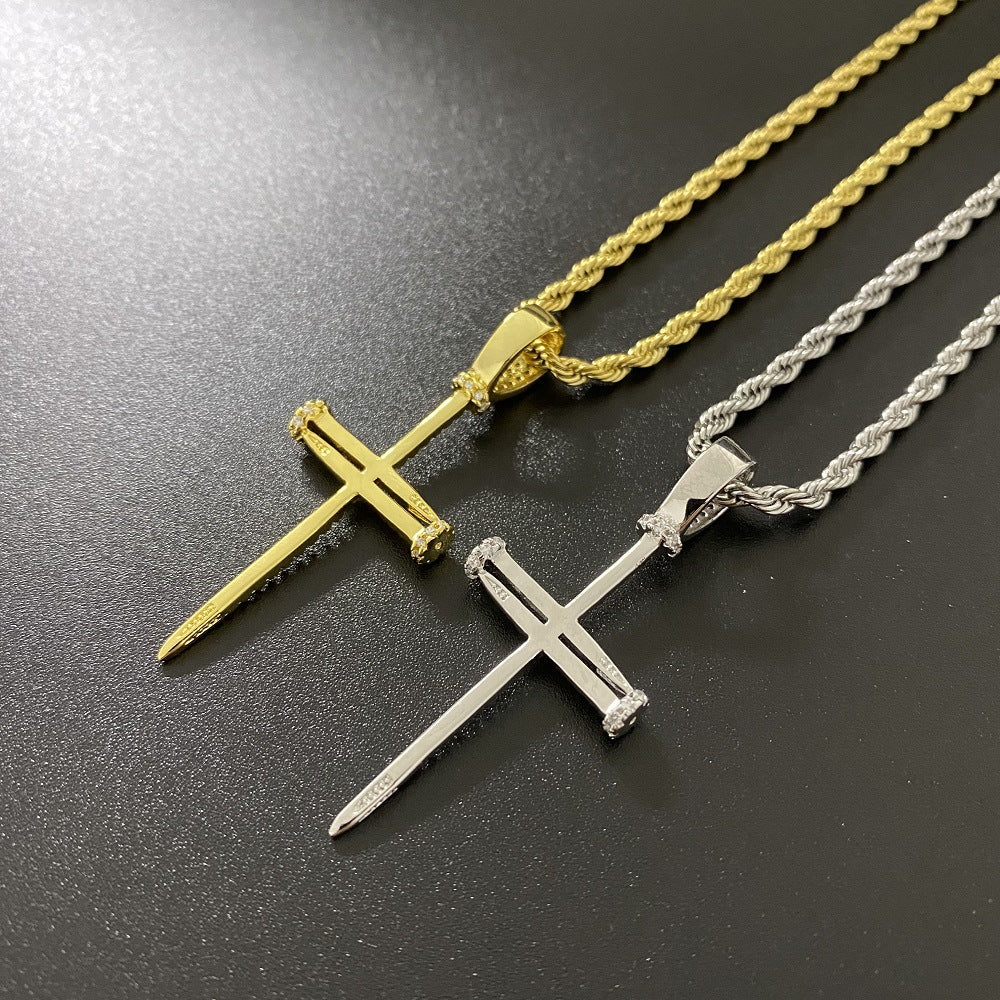 Zirkon Nagel Kreuz Halskette Schmuck Halskette