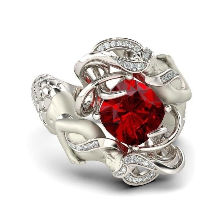 Kissenschliff Roter Natürlicher Rubin Edelstein Ring Luxus 925 Sterling Silber Meerjungfrauenringe für Frauen Hochzeitsschmuck